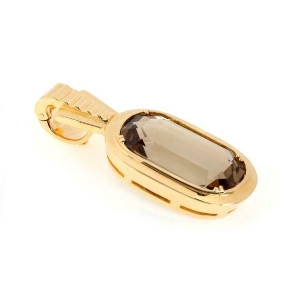 14k Yellow Gold Smoky Quartz Large Oval Pendant - Picture 2 of 4